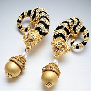 18k Matte Gold Plated Panther Leopard Dangle Crystal Earrings